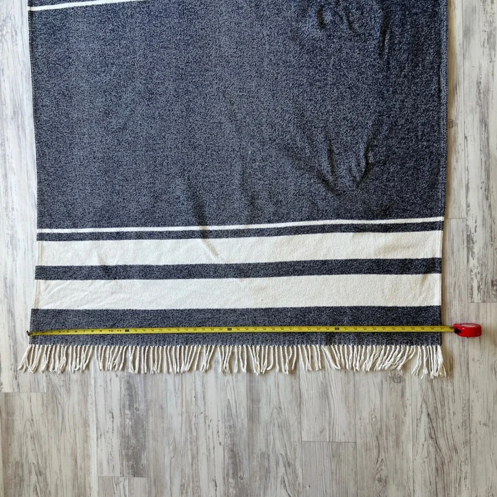 Roca Home Navy White Striped Woven Throw Blanket Fringe 50x67 Made in Portugal